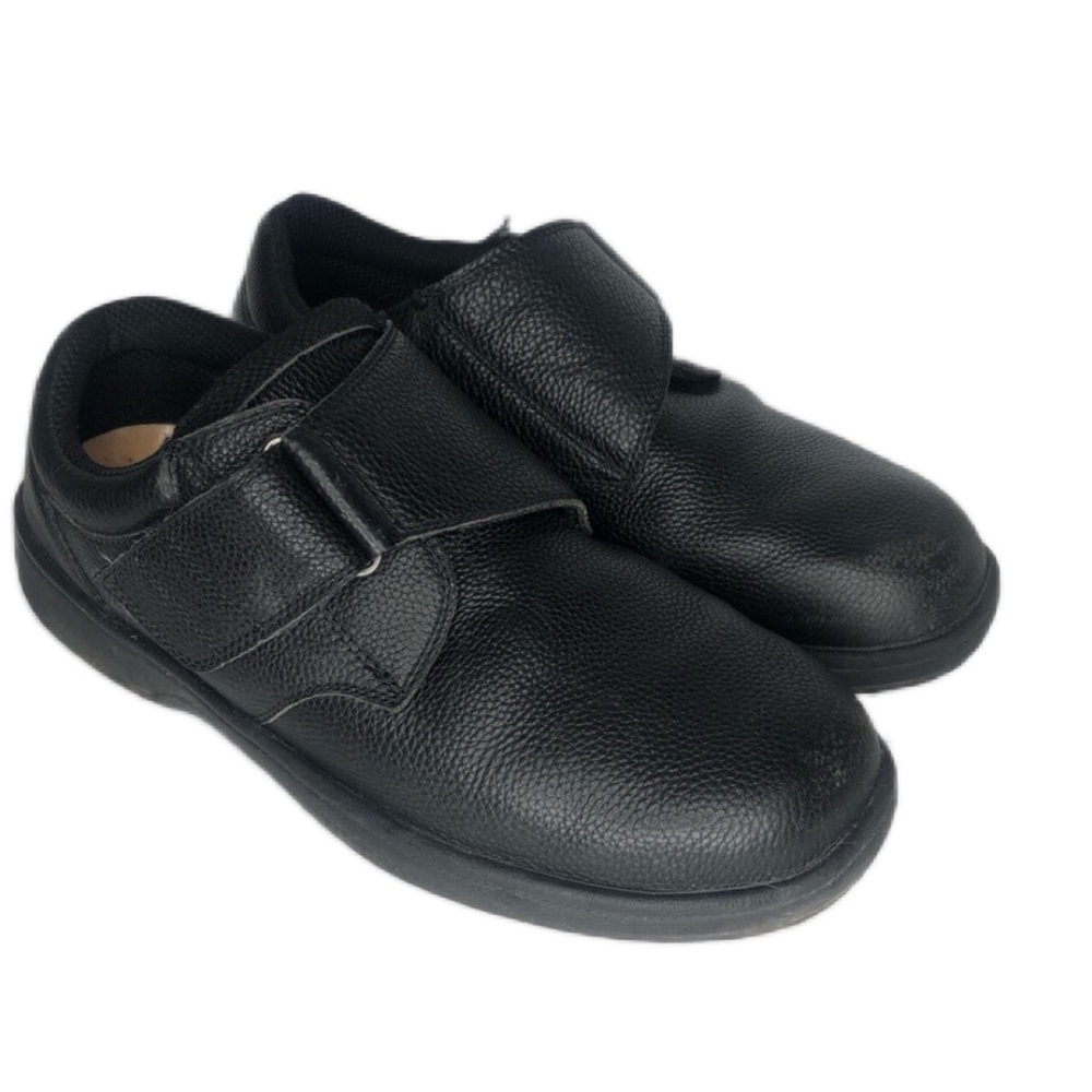 Orthofeet 13W 2E Mens 510 Black Broadway Leather Hook & Loop WIDE Casual Shoes